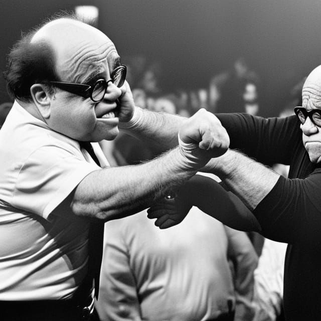 Danny DeVito Boxing a Tiger in Surreal Image