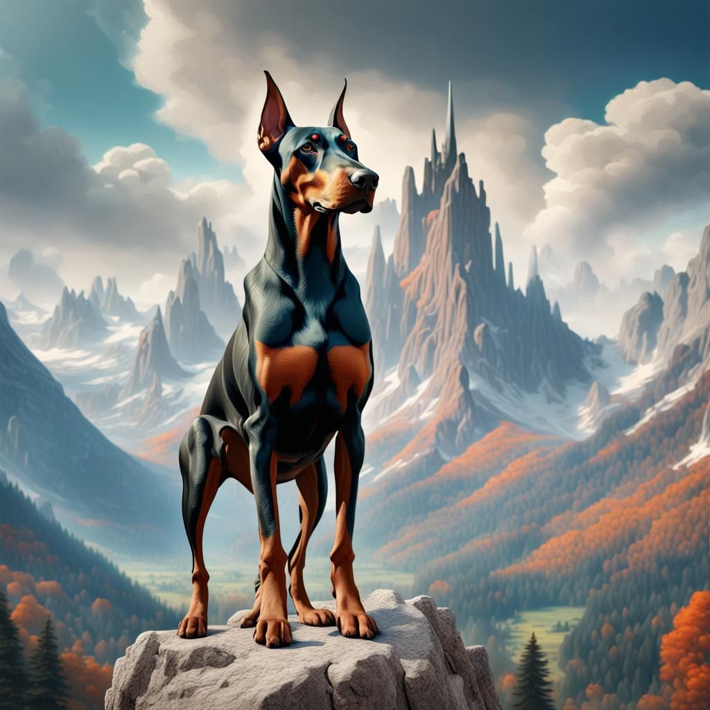 Doberman in Bayern Mountains: Picasso Style