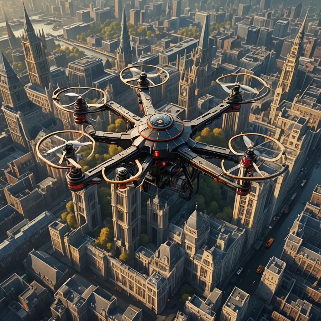 Drone Over 1980s London: Detailed Matte Painting