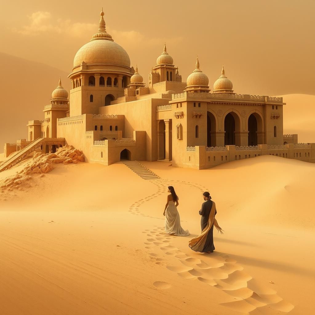 Sand Couple Sculptures on Sand Ship