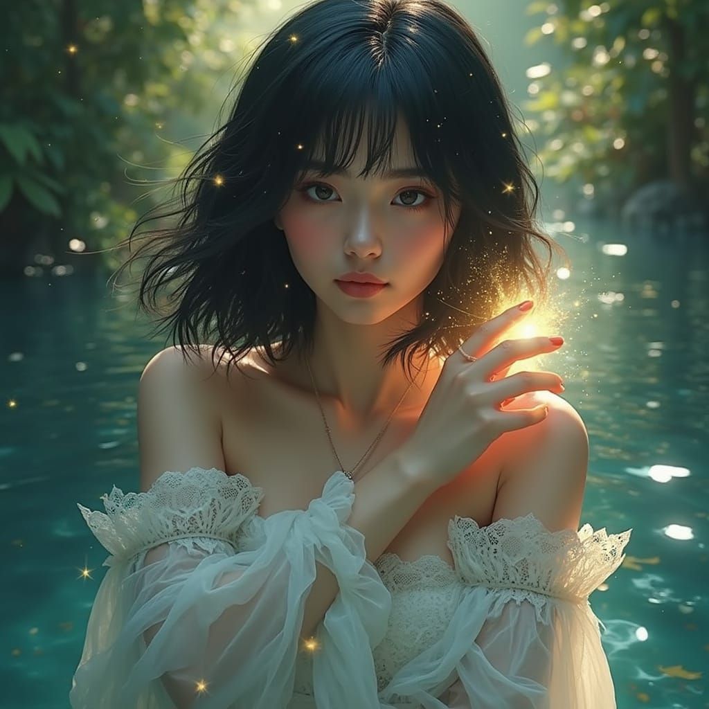 Ethereal Feminine Entity in 90s Anime Watercolor Style