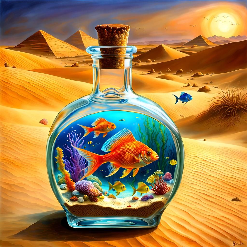 Underwater Seascape in Bottle, Desert Scene