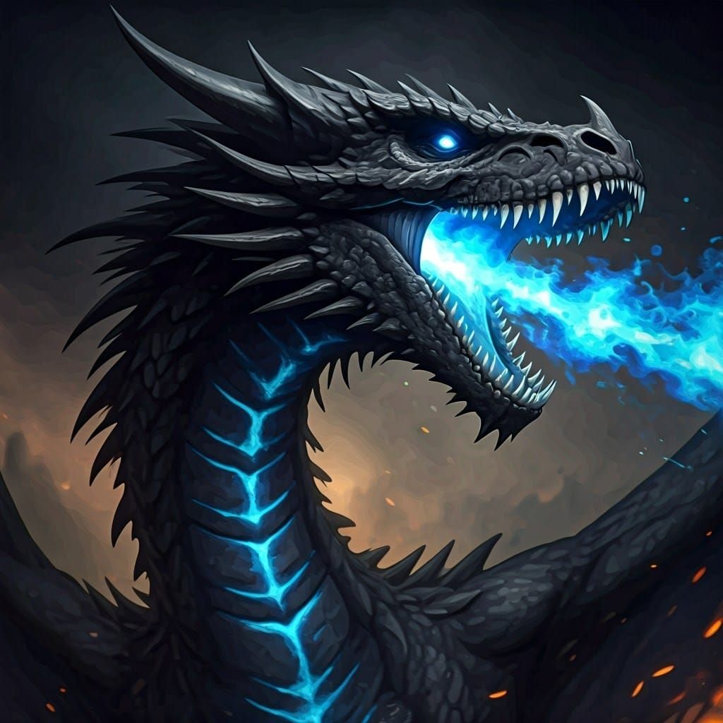 Cyberpunk-Style Dragon Unleashes Vibrant Blue Flames in Fant...