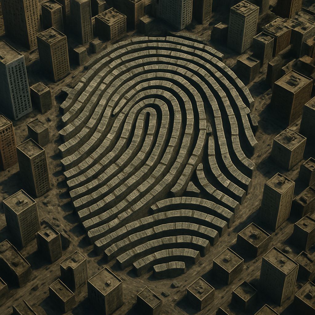 Surreal Fingerprint Cityscape Aerial View