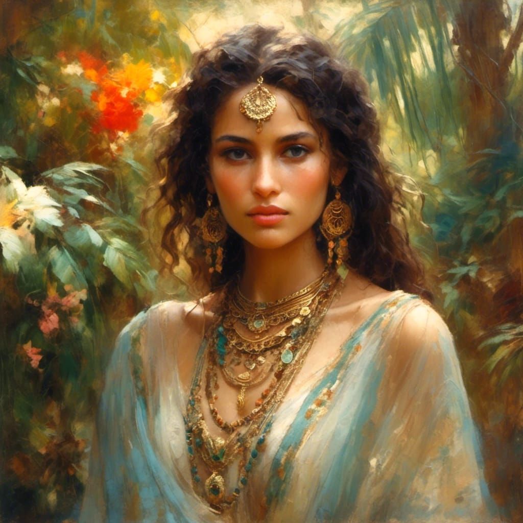 Exotic Woman in Traditional Gold Jewelry