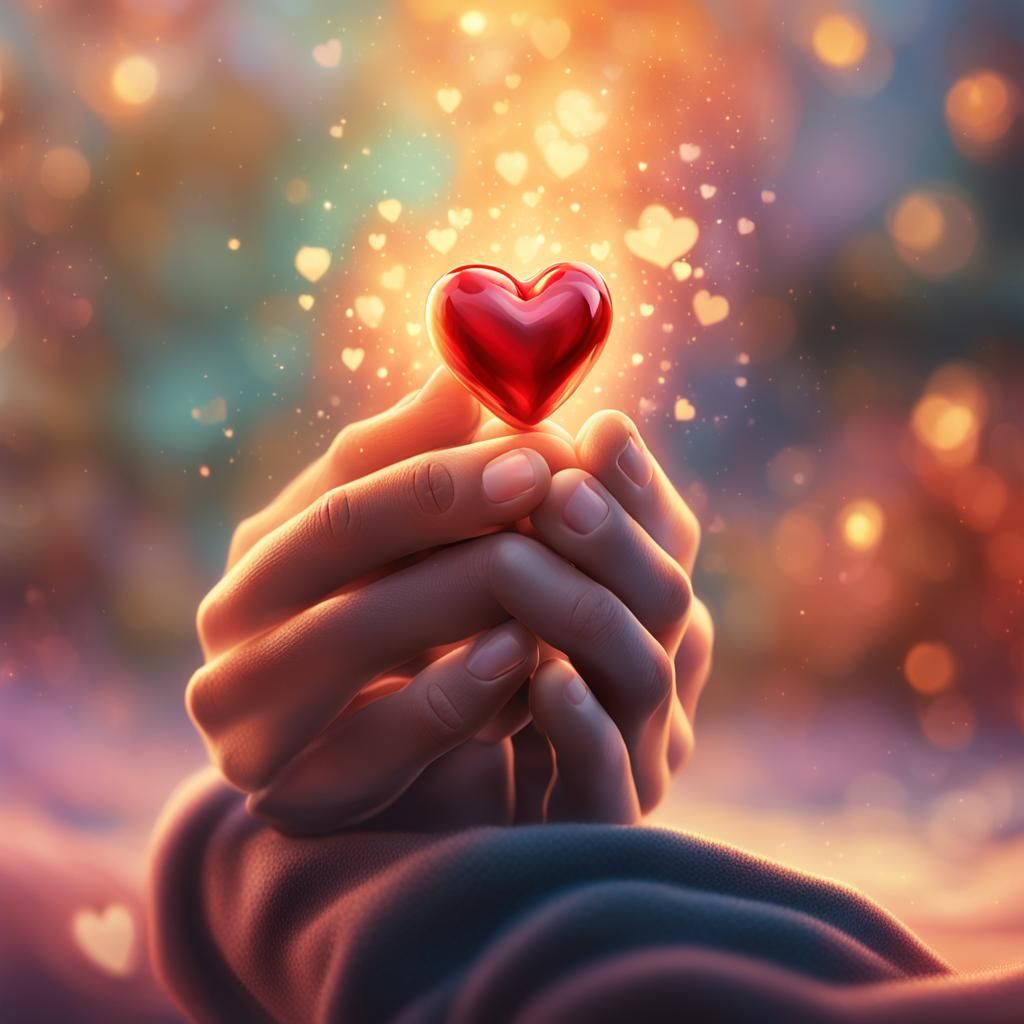 Glowing Heart Held in Hands: Digital Painting
