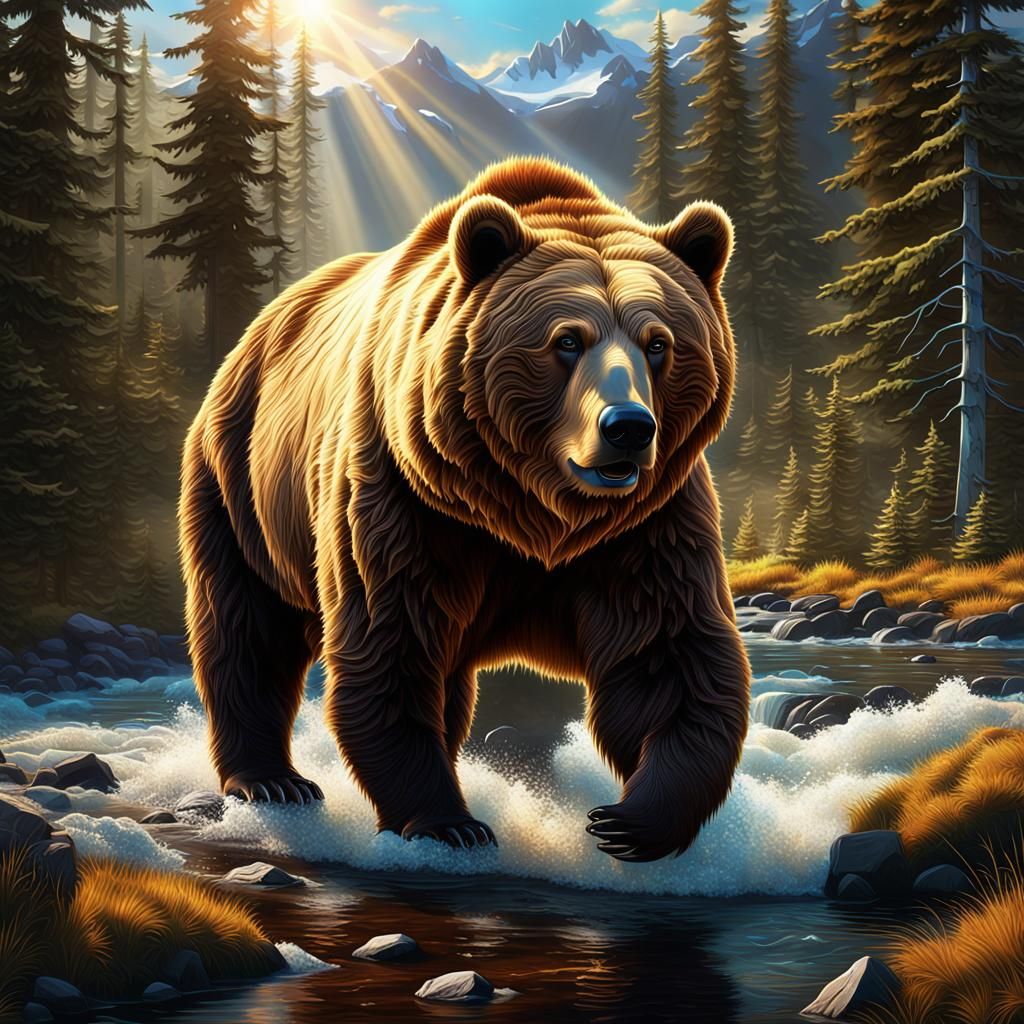 Hyperdetailed Kodiak Bear in Alaskan Landscape