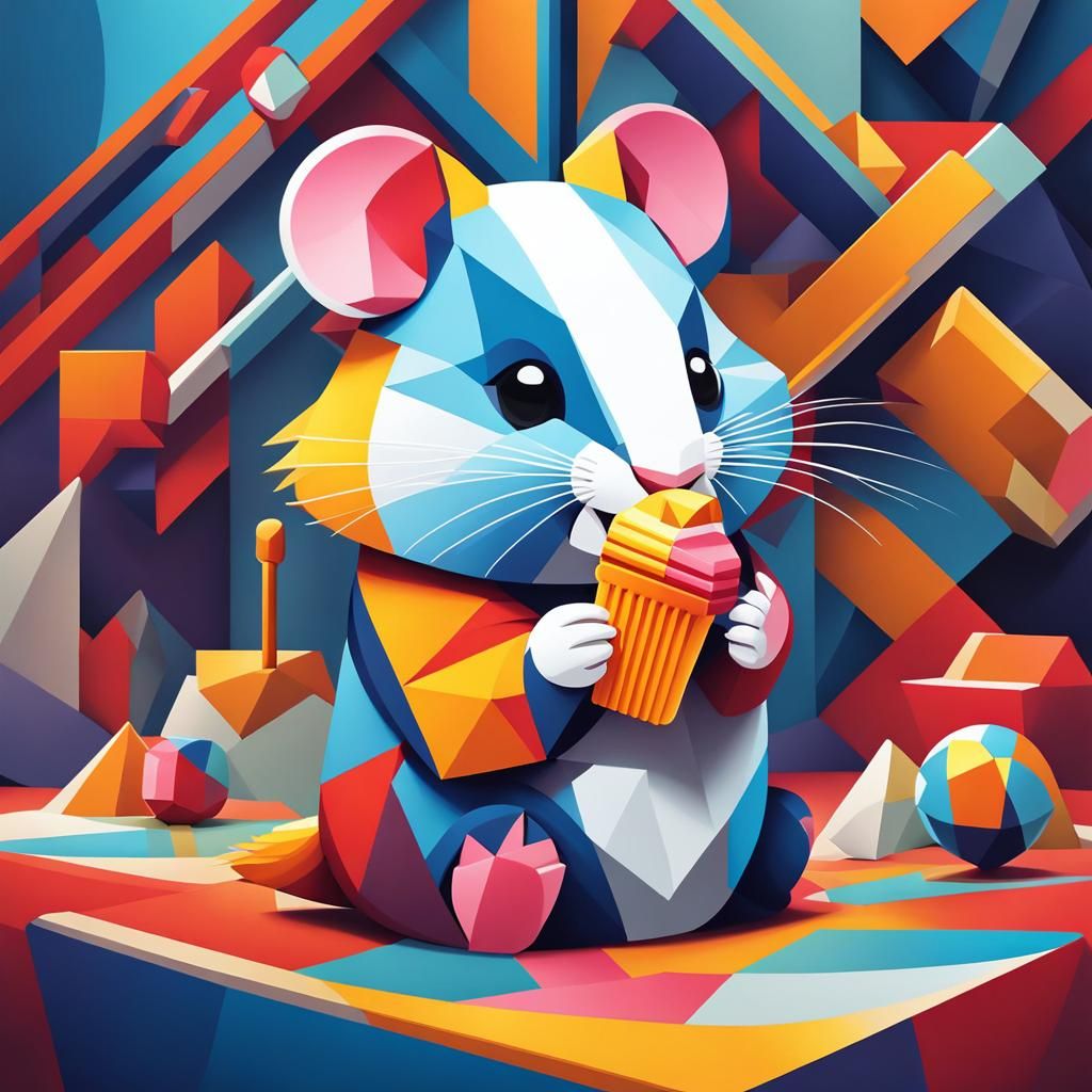 Dwarf Hamster Eating Popsicle in Cubist Style