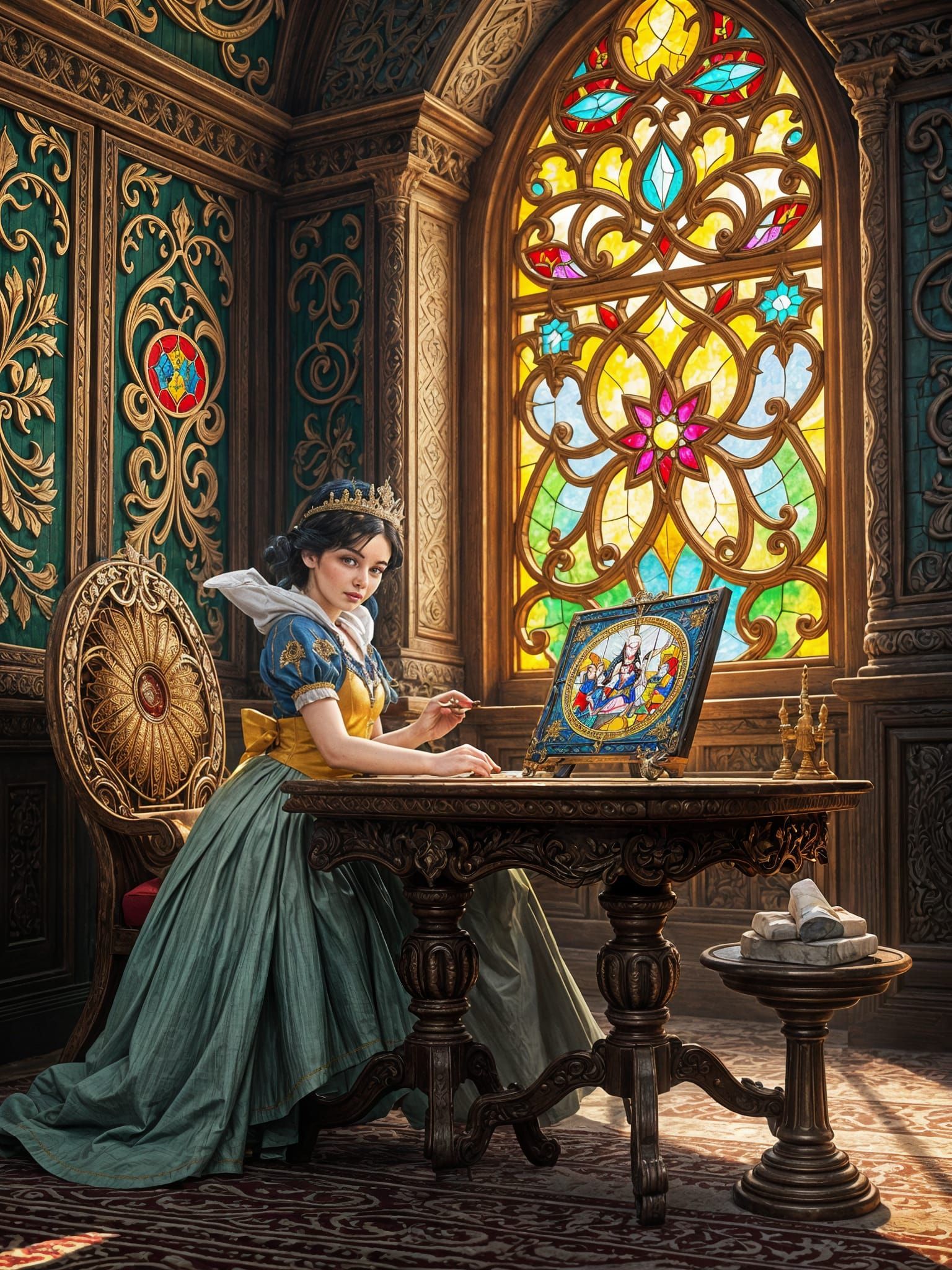 Regal Portrait of Snow White in a Royal Chamber
