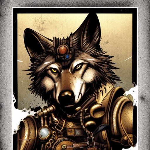 Wolf, comic book art steampunk