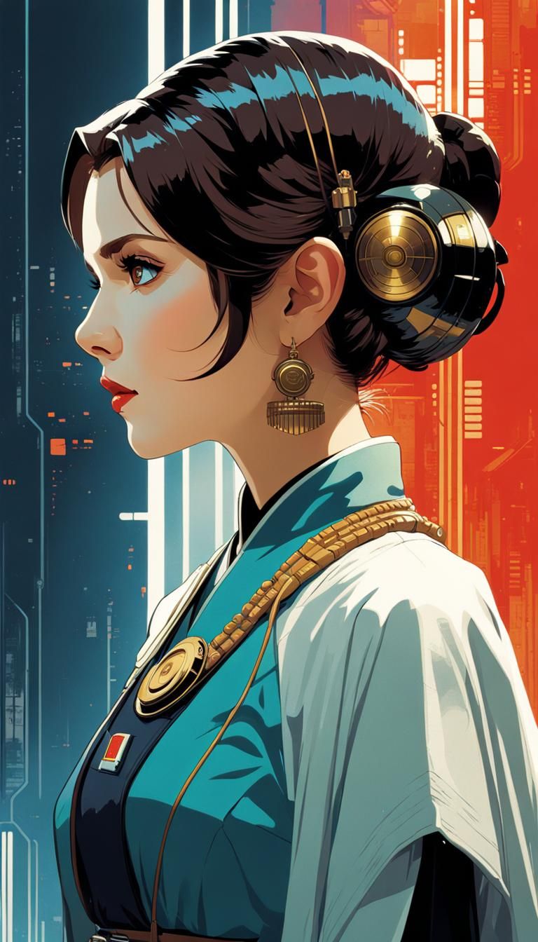 Dieselpunk Leia Organa in Anime Style