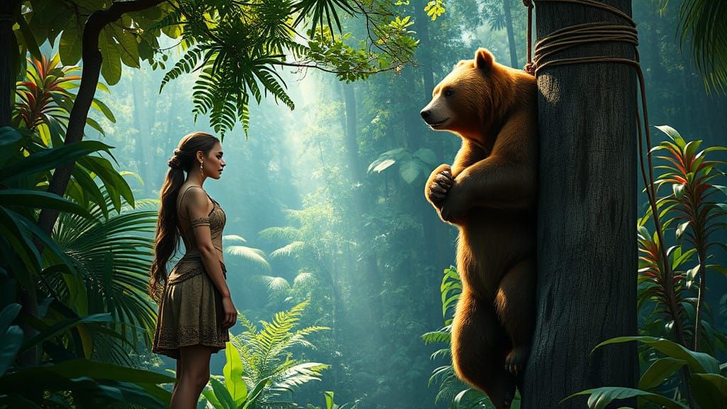 Vibrant Jungle Encounter in Cinematic Fantasy Style