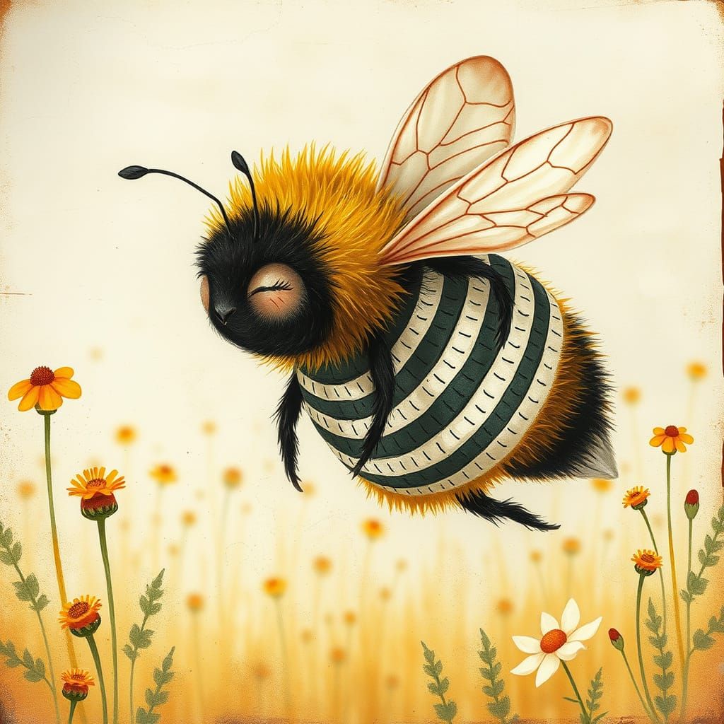 Sleepy Bumblebee in Folk Art Style
