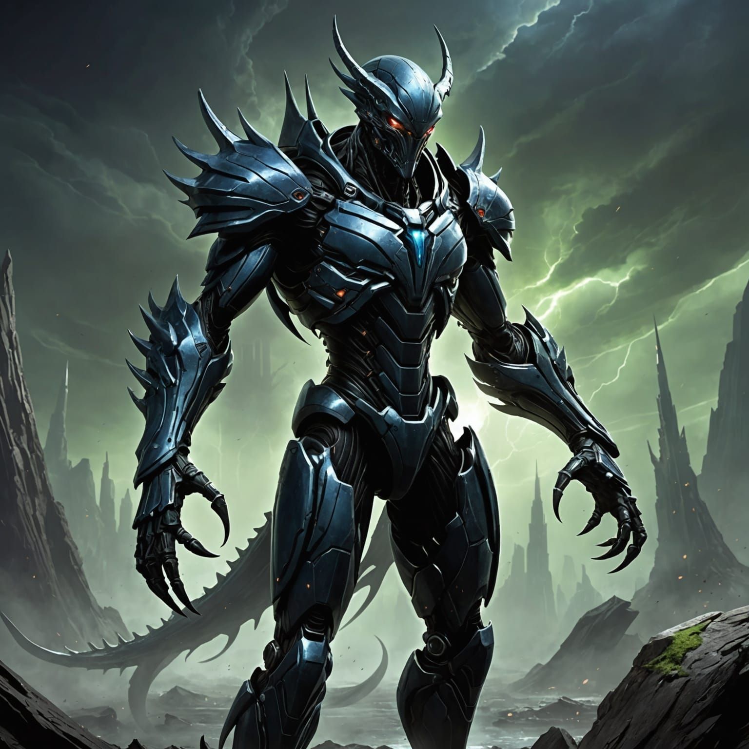 Towering Crystalline Alien Being with Bioluminescence