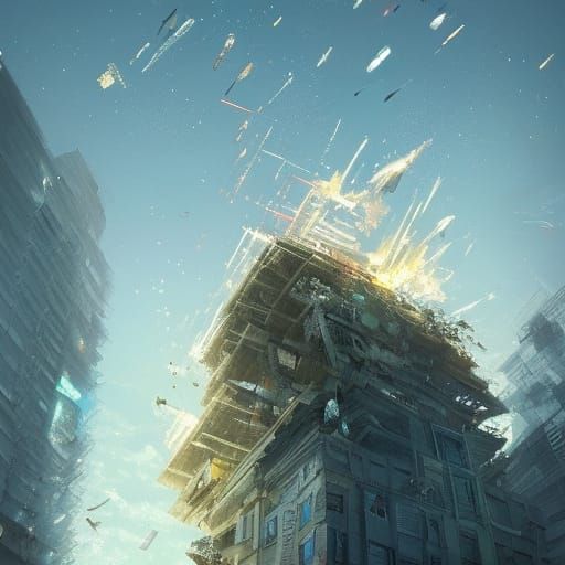 Building Destroyed by Meteors Digital Illustration
