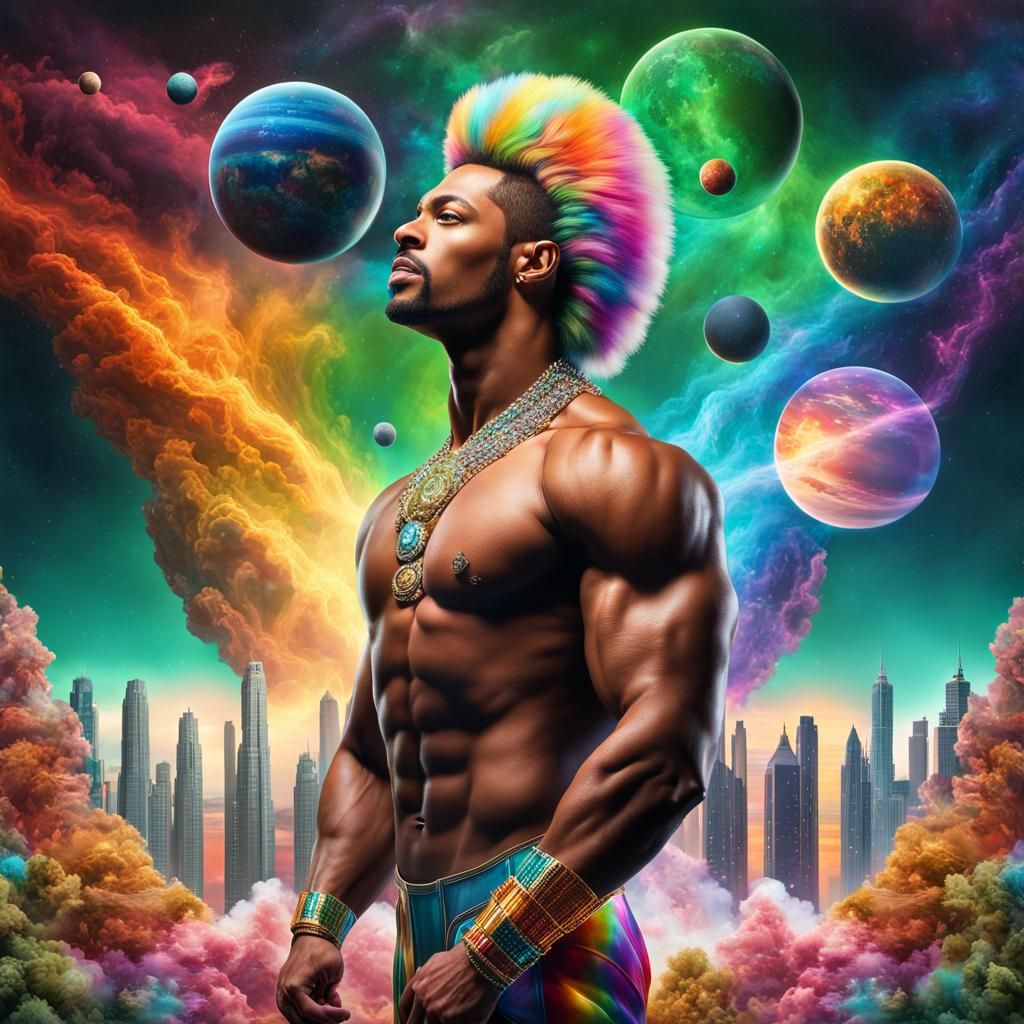 Hyperreal Luminescent Man in Futuristic Cityscape