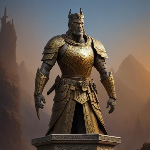 Detailed Wood Carving of Medieval Warrior: Digital Art