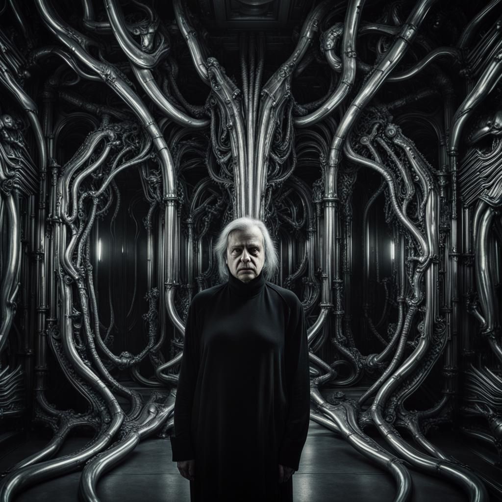 Dark Sci-Fi Portrait in HR Giger Style