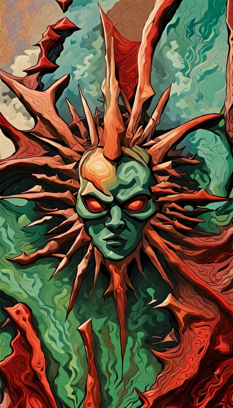 Abstract Sculpture of Violent Anger in Vorticism Style