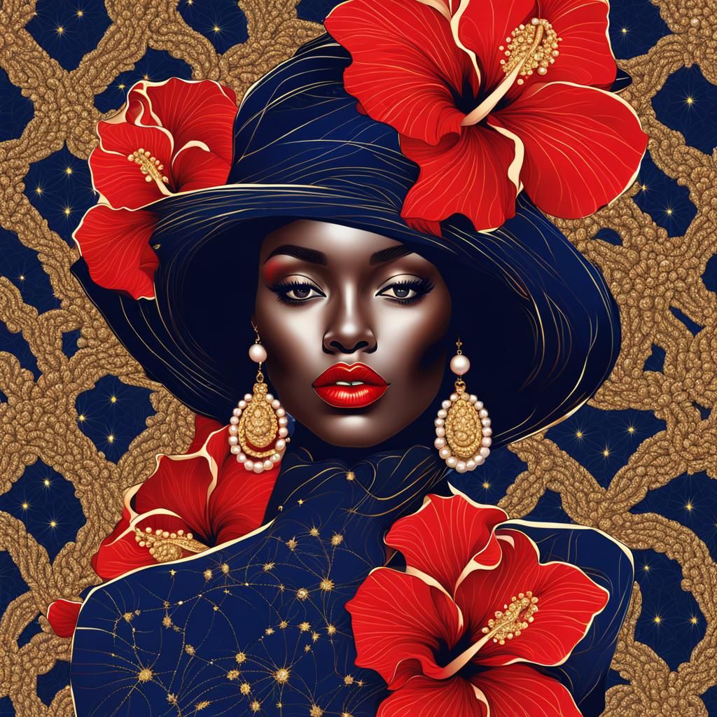 Elegant Fractal Portrait in Versace Botanical Style