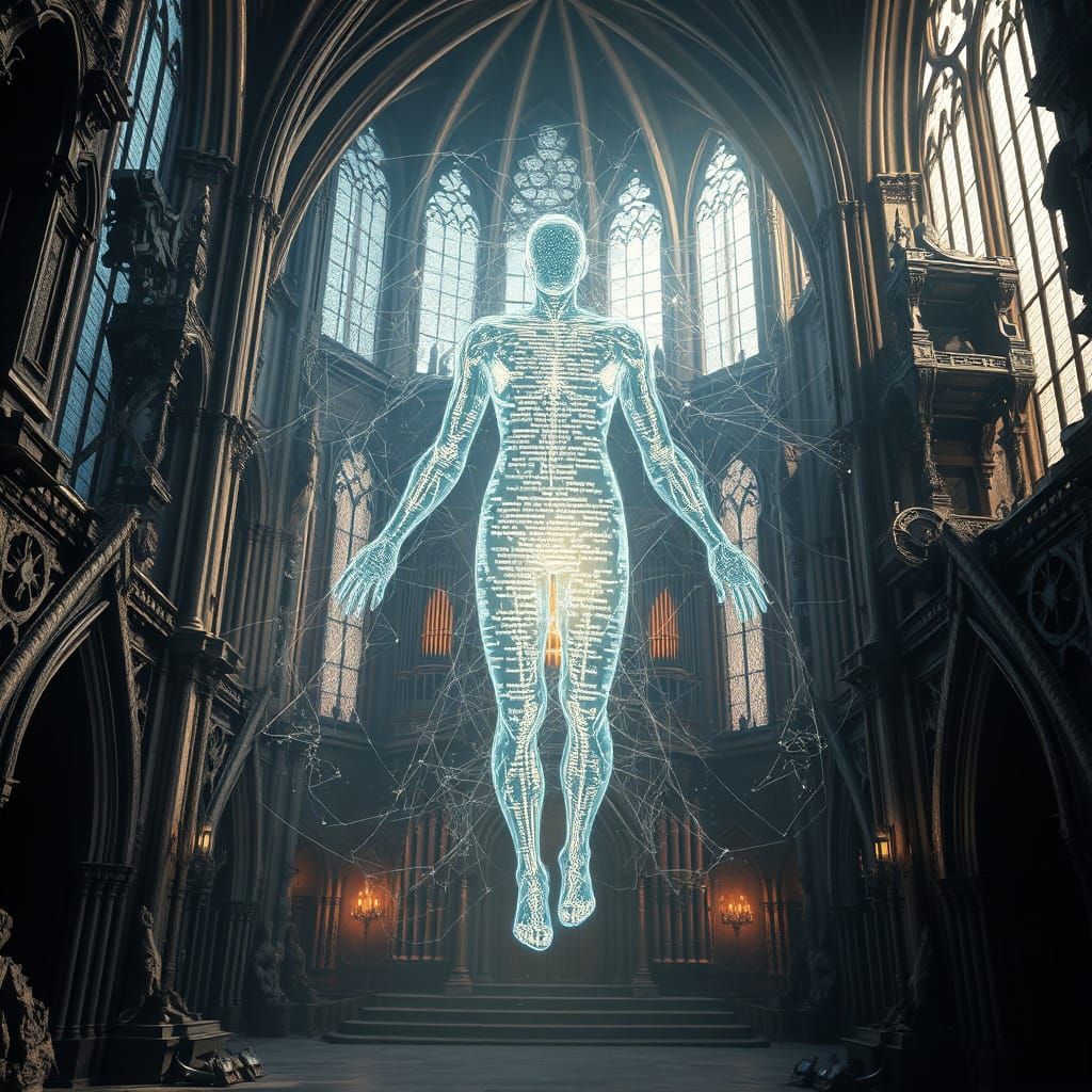 Gothic AI Entity Emerge from Steampunk Cathedral in Breathta...