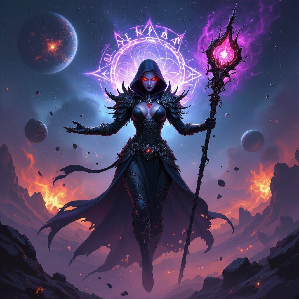 Epic Space Sorceress in Corrupted Armor