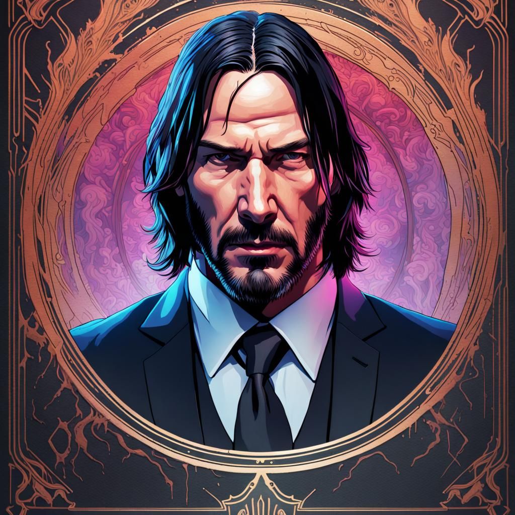 Death tarot card John wick theme head and shoulders portrait, 8k resolution concept art portrait by Greg Rutkowski, Artg...