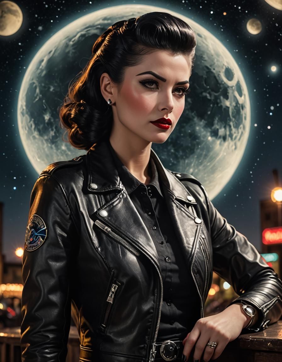 An enigmatic female figure in Vince Ray's rockabilly style**...