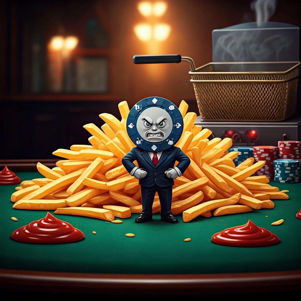 Enraged Poker Chip on Fries, Pop Art Style