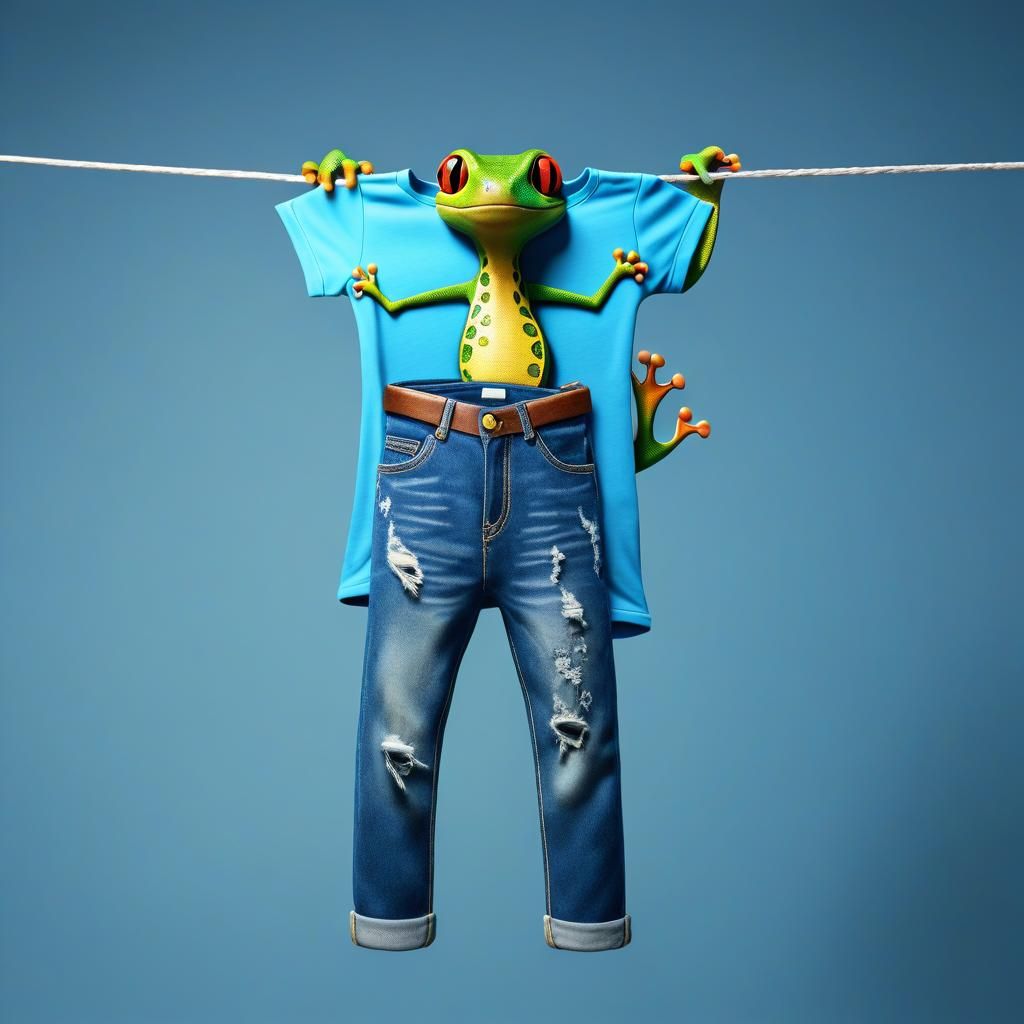 Gecko Hanging Clothes: Anthropomorphic Everyday Life