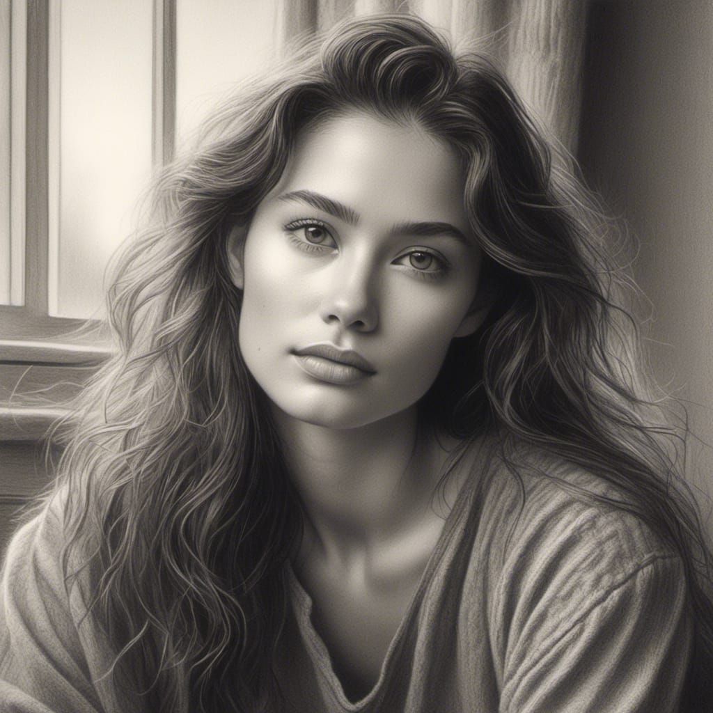 Serene Woman: Hyper-Realistic Pencil Portrait