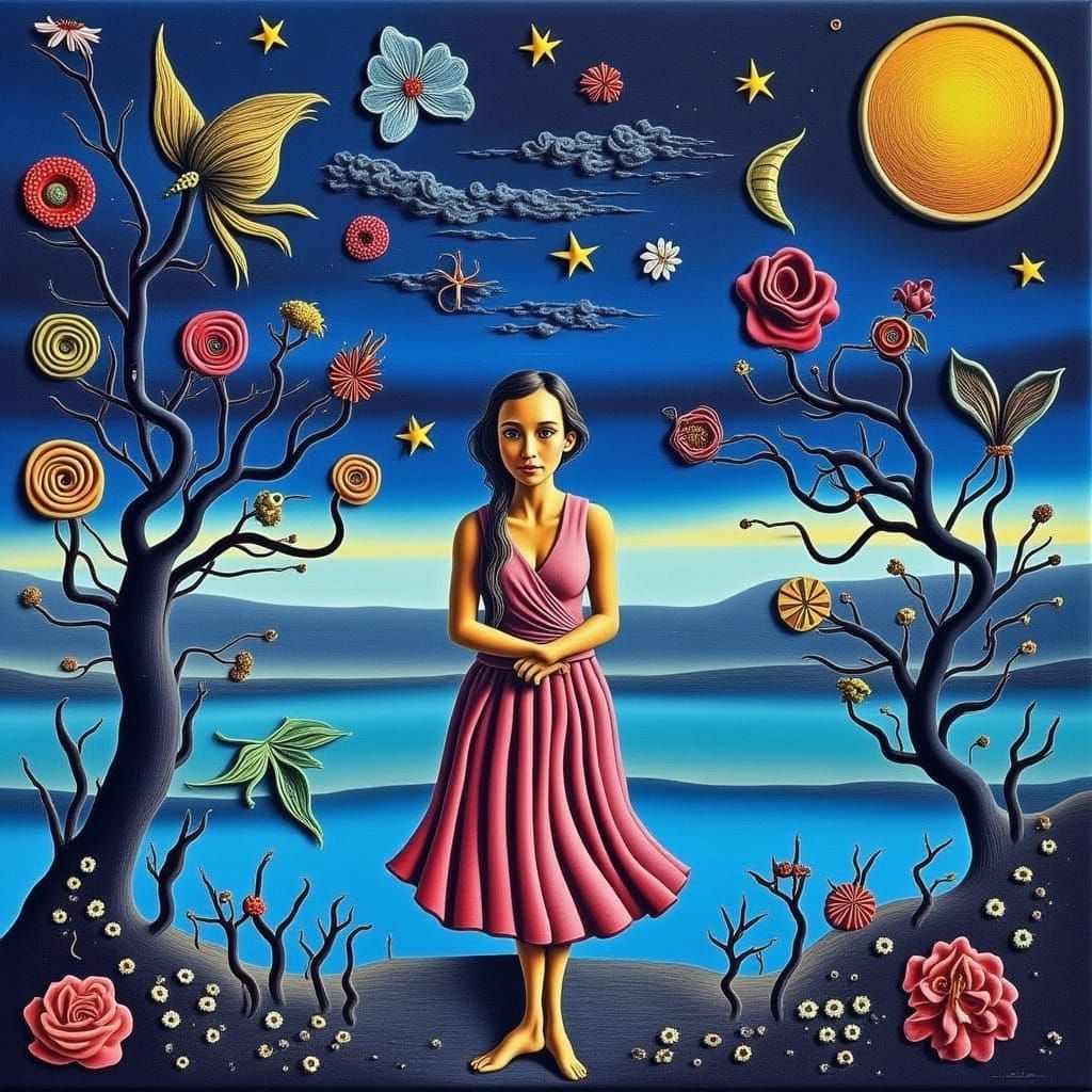 Dreamy Quilling Night Scene Under Starry Sky