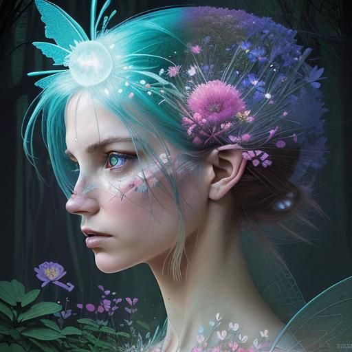 Fairy and Nature Double Exposure in Fairypunk Style