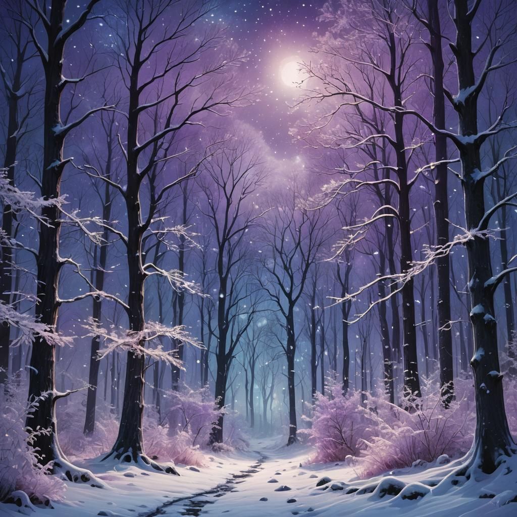 Snowy Forest: A Nocturnal Fantasy Landscape