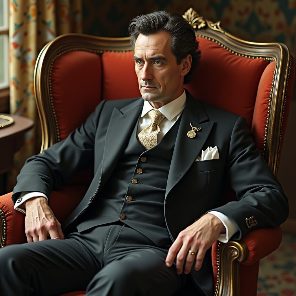 Victorian Man in Armchair: Romantic Art Nouveau Portrait