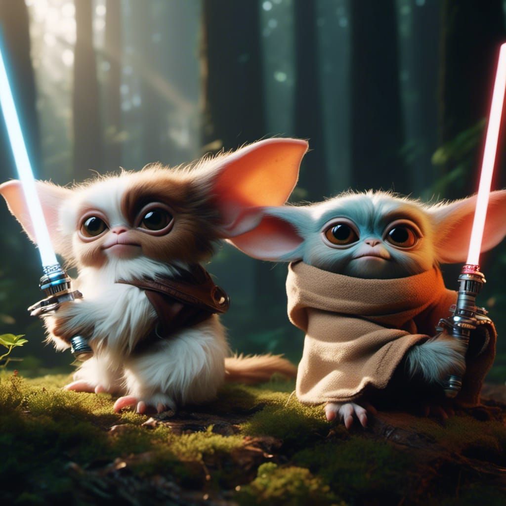 "Gizmo and Grogu get lightsabers"