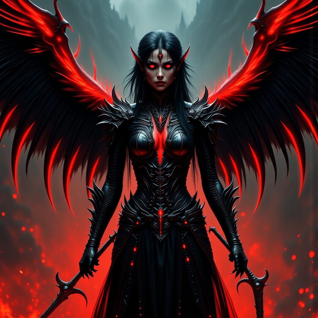Dark Fantasy Demonic Figure with Eagle Wings