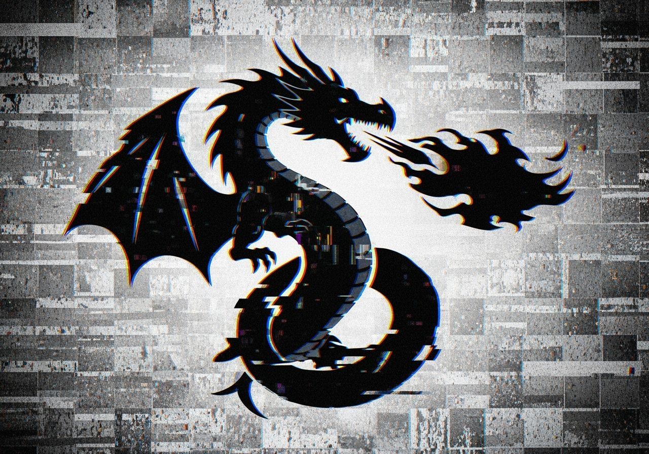 Glitch Art Dragon Unleashes Fluorescent Inferno