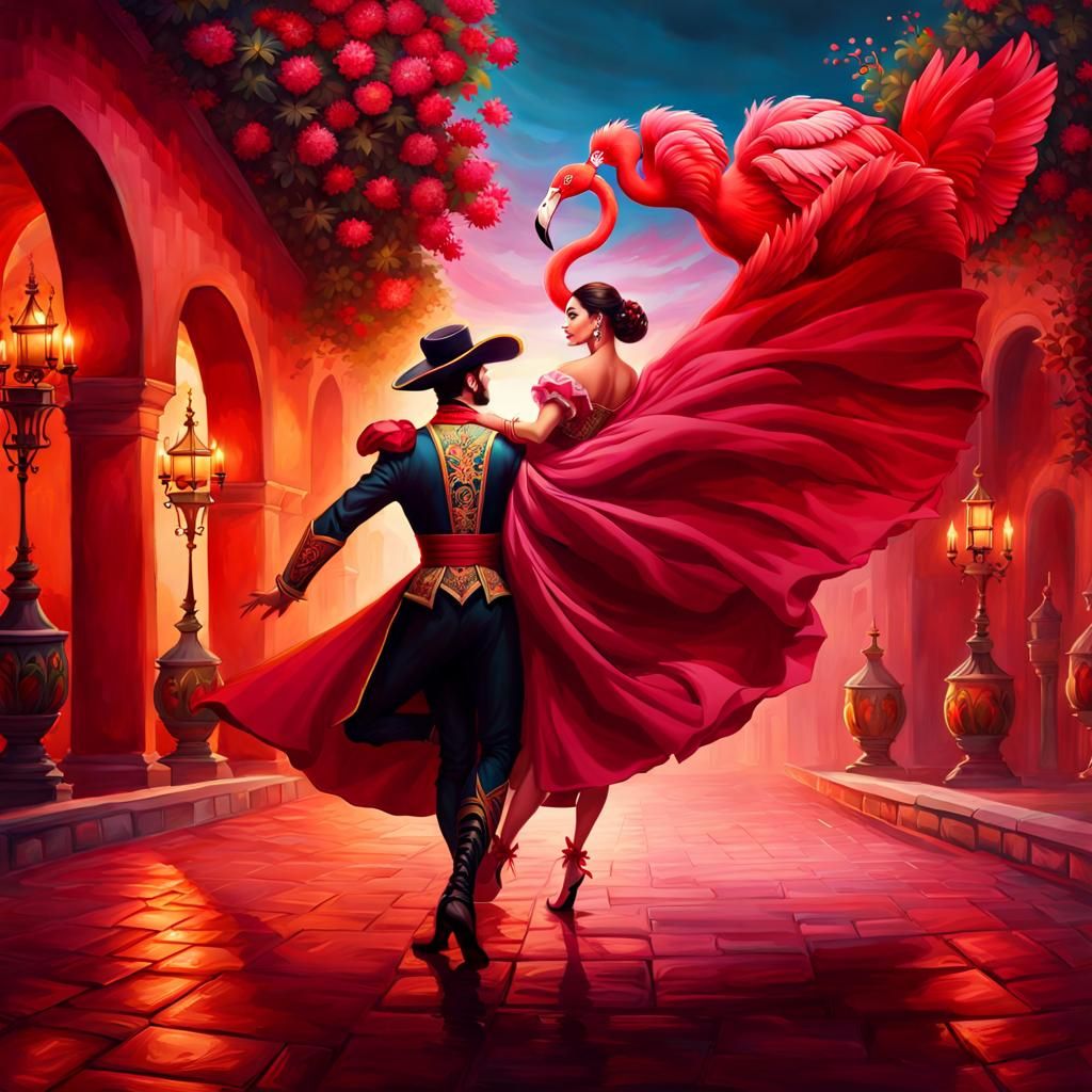 Matador and Flamenco Dancer in Vivid Gouache Painting