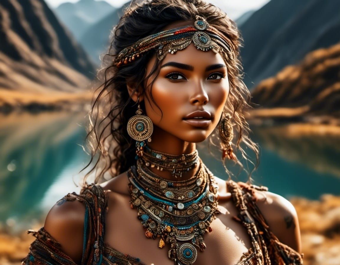 Peruvian Goddess Portrait with Mountain View