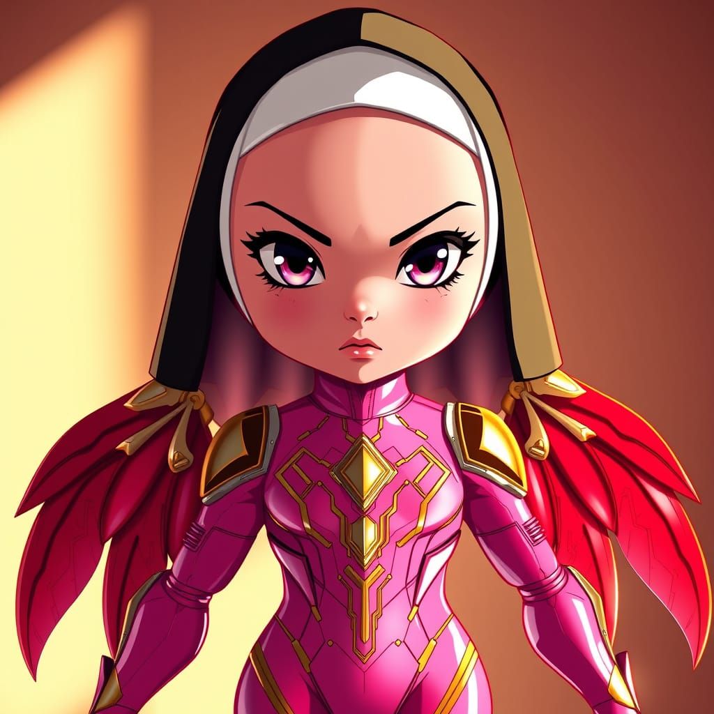 Chibi Nun in Futuristic Biotech Bodysuit