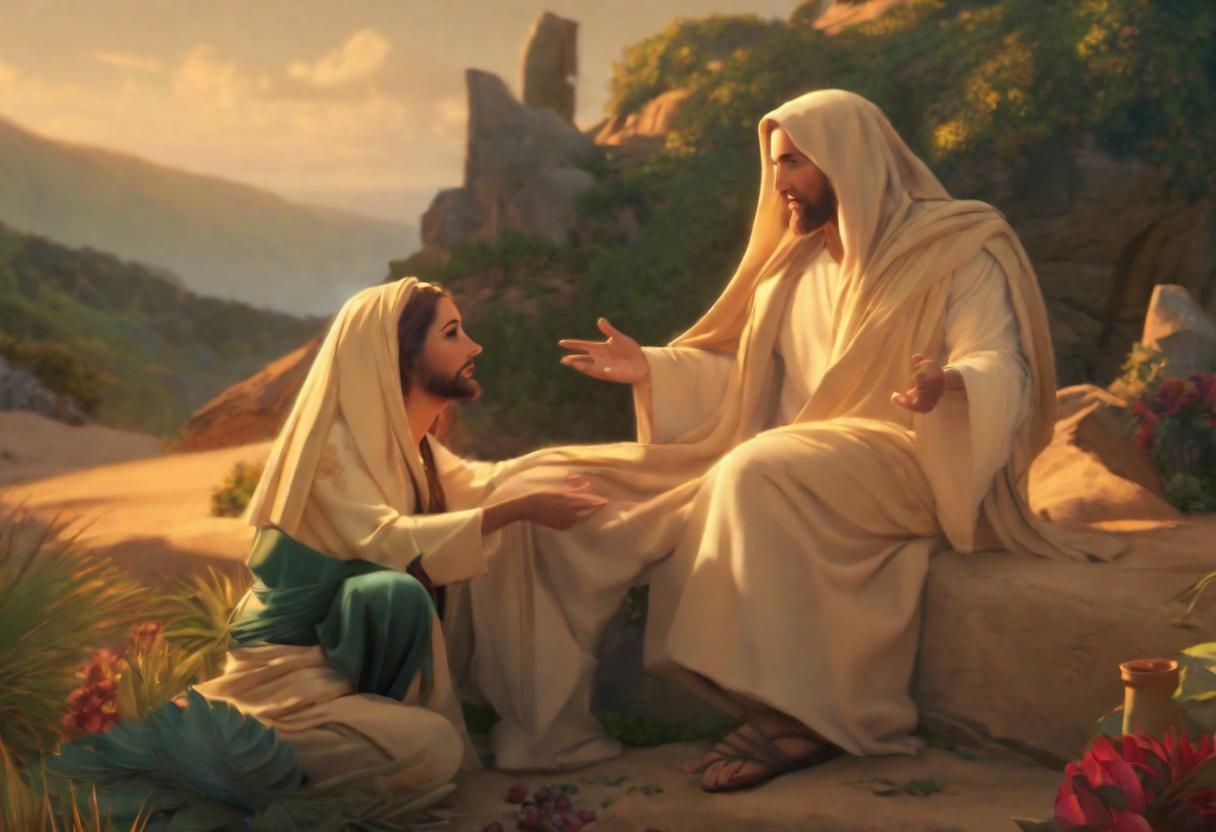 Jesus Talking With Woman: Detailed Matte Painting