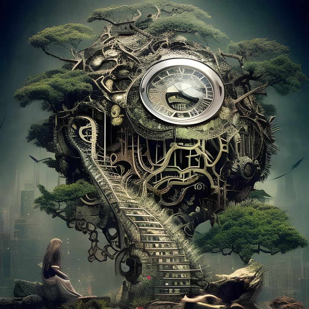 Clockpunk Crystal Bonsai Maze, Digital Matte Painting