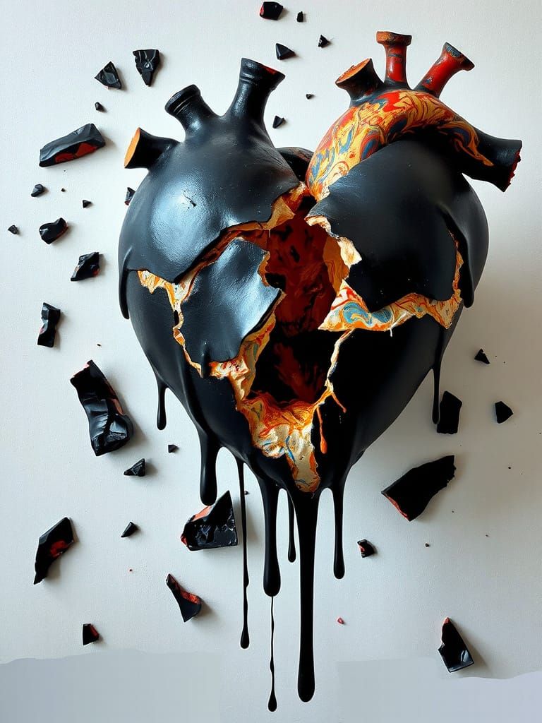A Shattered Heart Drips with Vibrant Emotion in Photorealist...
