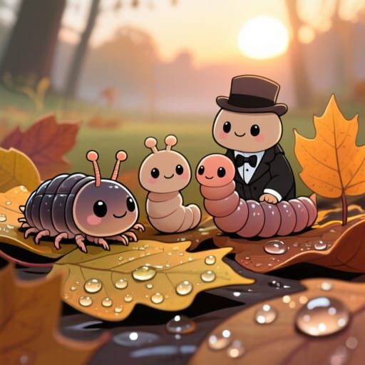 Comic style closeup of adorable small cute animals playing a...