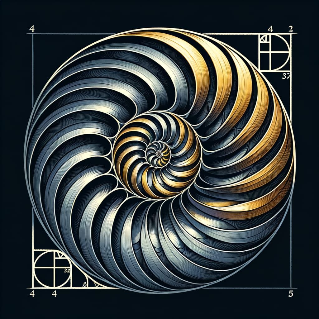 Detailed Fibonacci Sequence Swirl in Vivid Colors