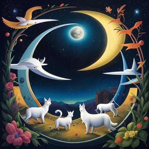 Animals Dancing with Silver Stars in Surreal Style