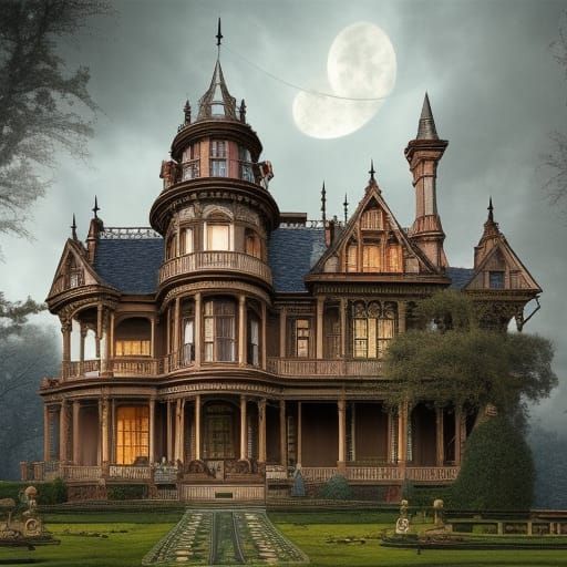Victorian Haunted Mansion Landscape, Digital Matte Painting