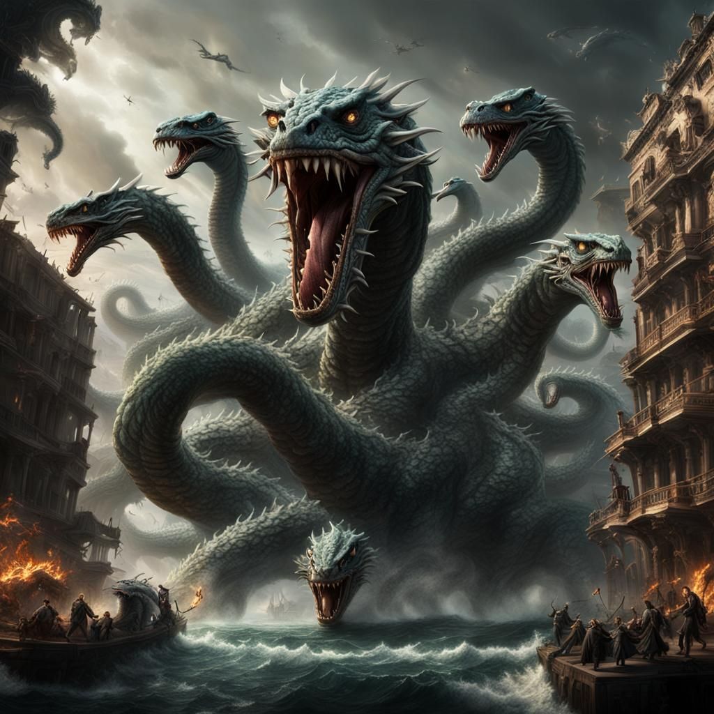 Epic Seven-Headed Hydra Self-Destruction: Digital Matte Pain...