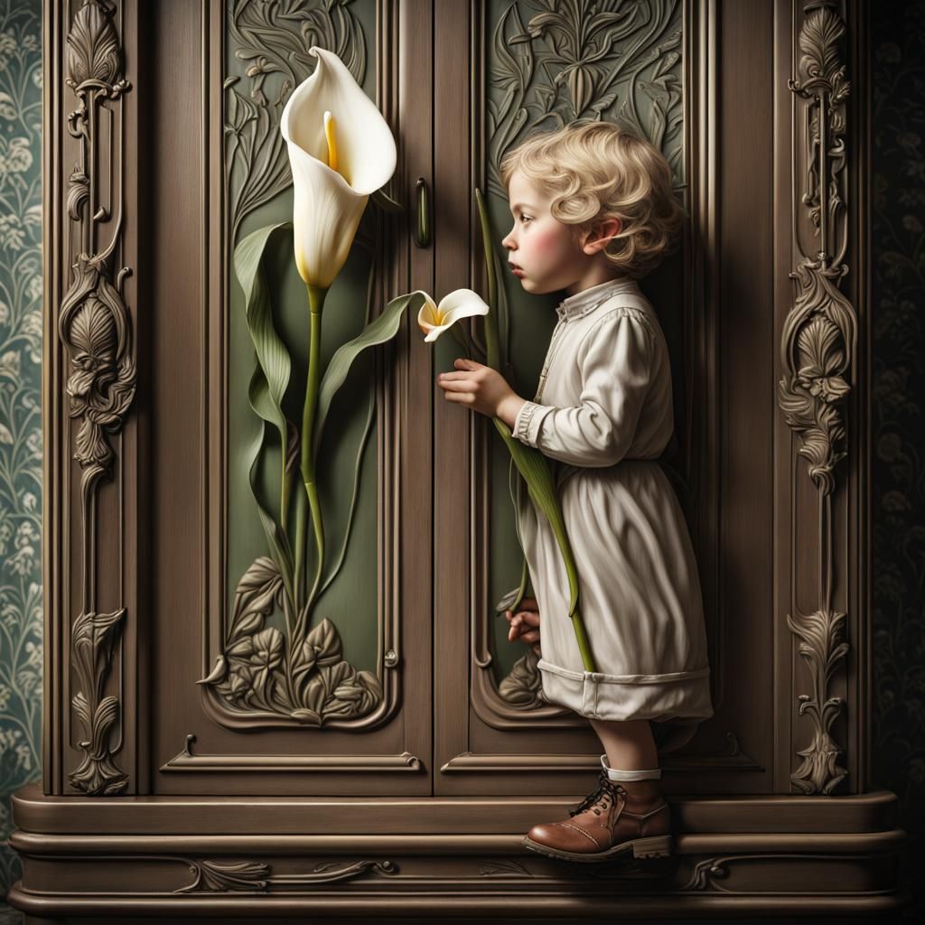 Art Nouveau Figure with Calla Lily